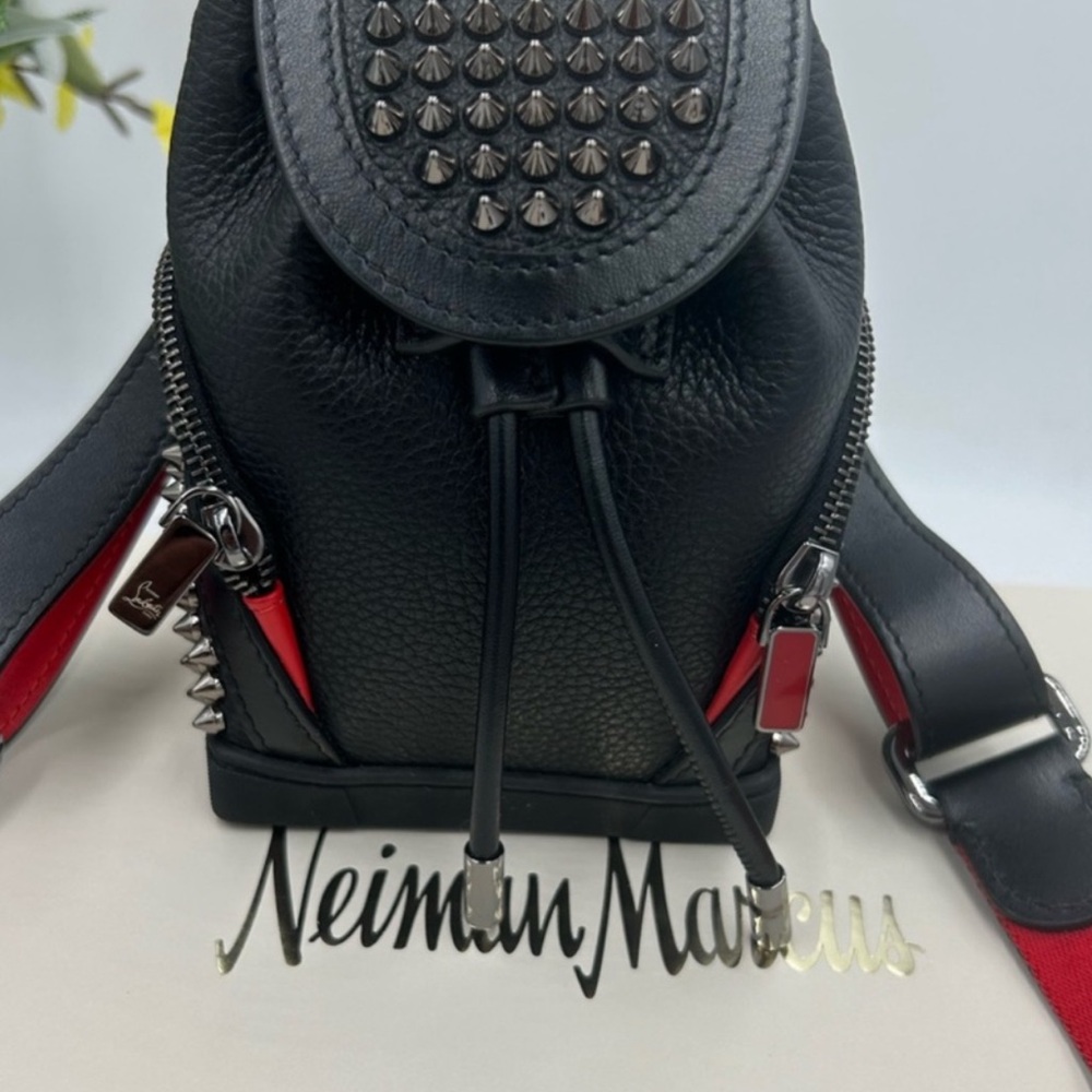 Christian Louboutin Black Leather Mini Backpack with Red Trim and Gunmetal Studs